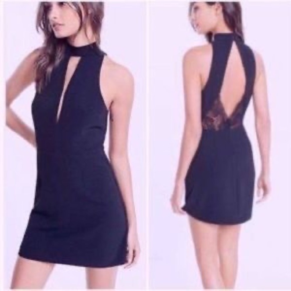 Navy Blue Express Cocktail Dress Black Lace Detailing